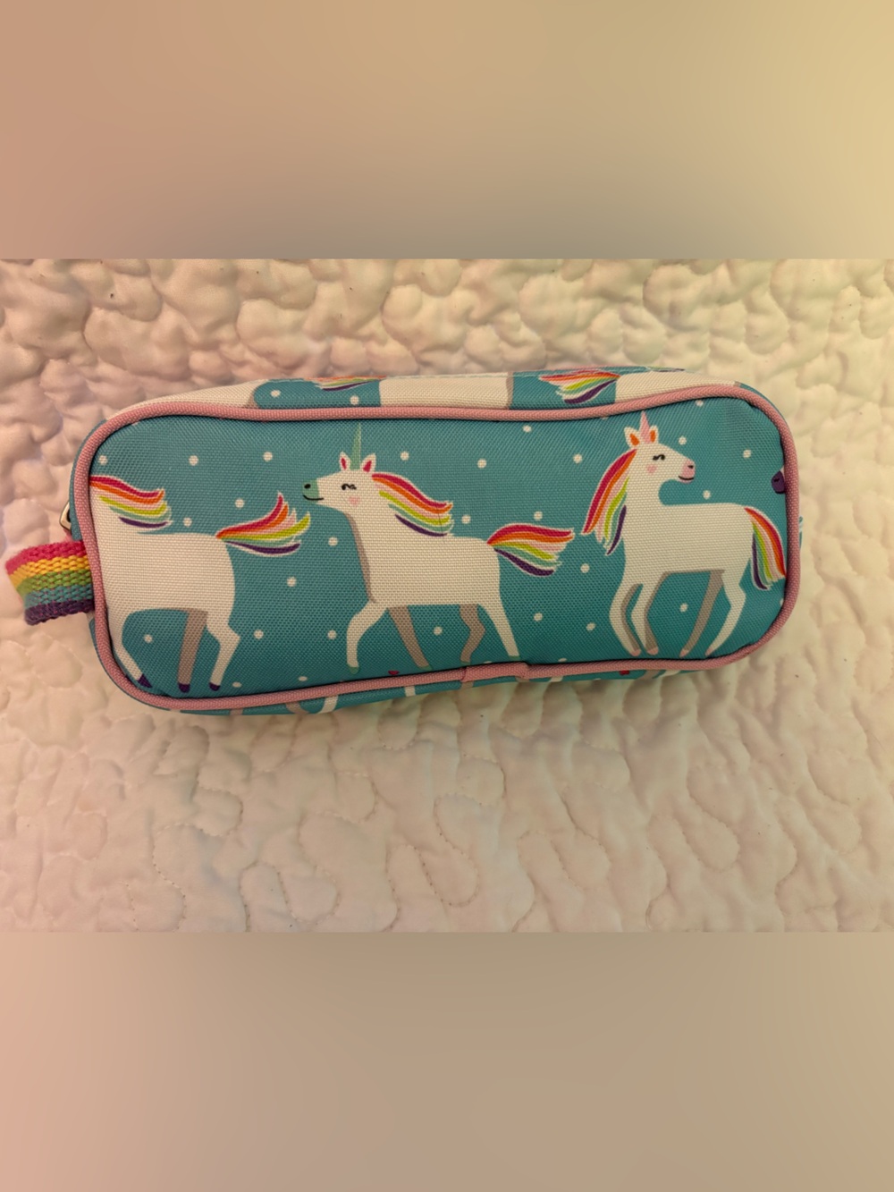 POTTERY BARN KIDS | Teal Unicorn Rainbow Pencil Case